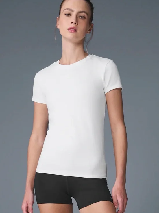 ALO Yoga White Short-Sleeve Crewneck Tee. Small stain on back.