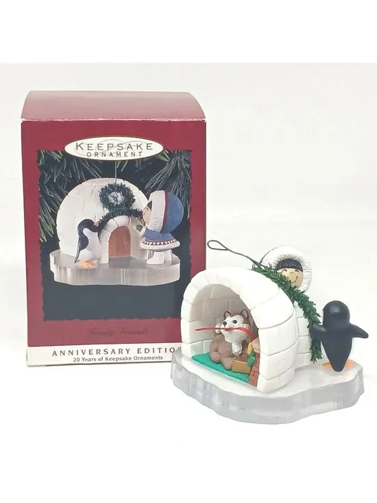 Hallmark  Ornament Frosty Friends 1993 Anniversary Ed Igloo Penguin Puppy #D-9