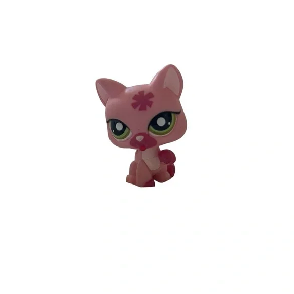 Littlest Pet Shop LPS #1846 KITTY CAT Licking Paw Hasbro Olive Green Eyes Flower