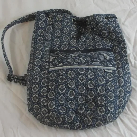 VTG Vera Bradley Designs Indigo Blue Dot Sling Backpack Made in the USA