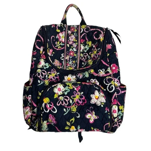 Vera Bradley Navy Blue and Multicolored Floral Quilted Stitch Backpack