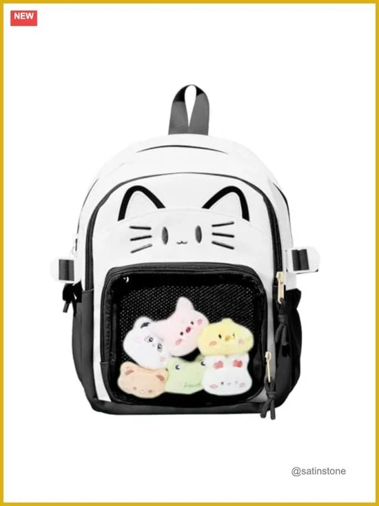 Kawaii Cat Ita Backpack with Display Window - Pin Display Purse for Cosplay &