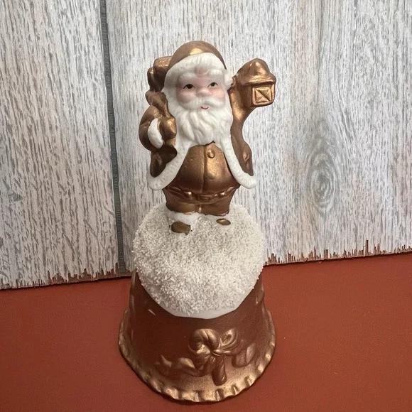 Vintage World Bazaars Inc. Holiday Collection Gold Suited Porcelain Santa‎ Bell