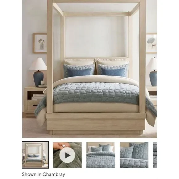 Pottery Barn Chambray Blue Quilted Cotton Coverlet