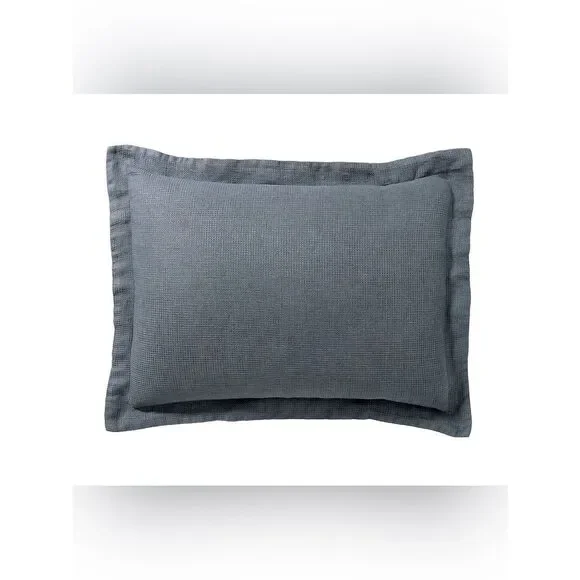 Pottery Barn Steel Blue Standard Belgian Flax Linen Waffle Weave 1-Sham 26