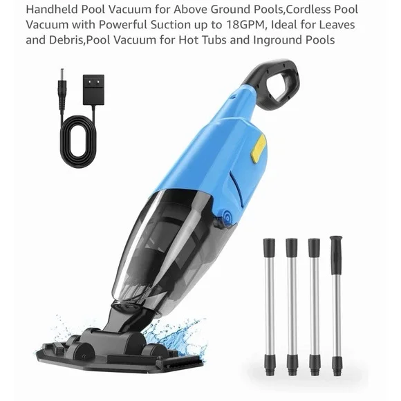 Cordless Pool Vacuum 18 GPM for Above/In Ground Pools & Hot Tubs