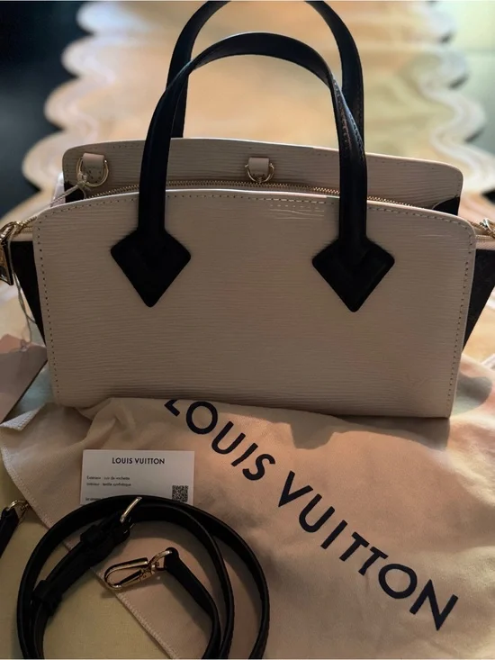 Louis Vuitton White and Black Epi 'Varenne' Leather Satchel with Gold Hardware