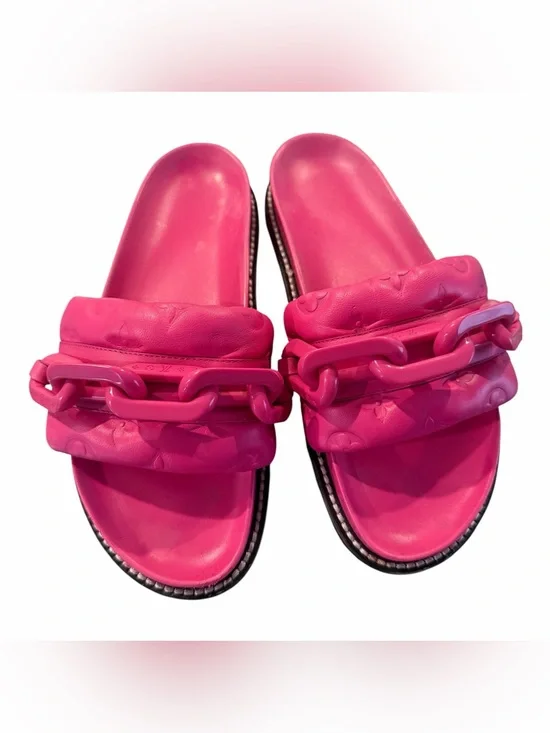 Louis Vuitton Hot Pink Chain-Link Slide Sandals