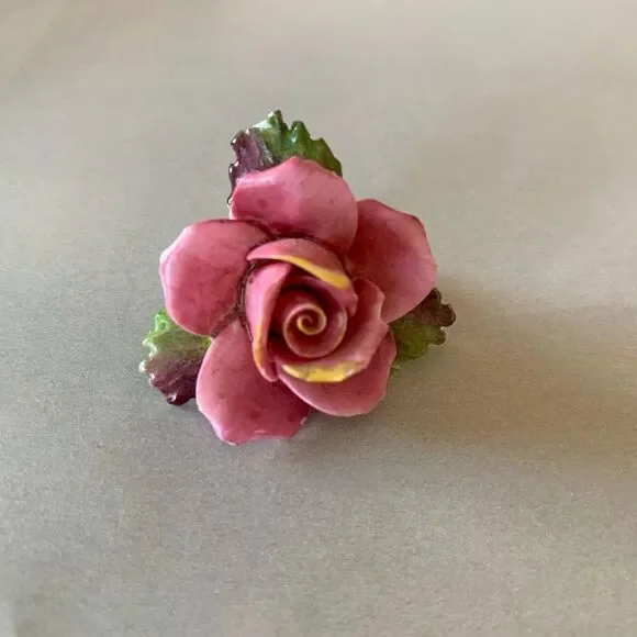 Vintage Porcelain Rose Flower Brooch
