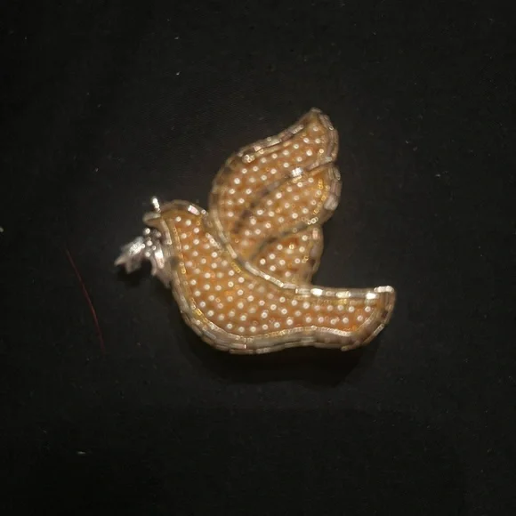 Liz Claiborne Beaded Dove Silver Tone Brooch