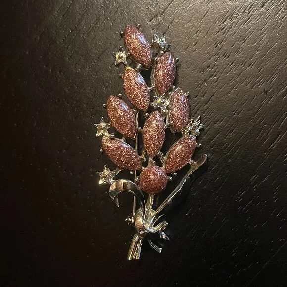 Vintage Gold Tone Flower bouquet Brooch Copper Sparkle Stones