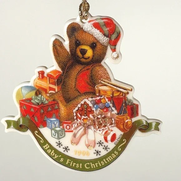 VTG Lenox 1996 BABY'S FIRST CHRISTMAS Teddy Bear Toys Christmas Ornament‎ in Box