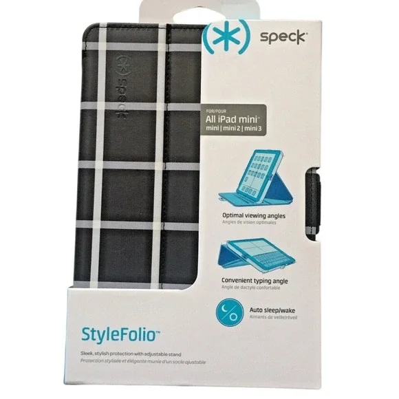 Speck StyleFolio iPad mini 1 2 3‎ Case Black White Grid Plaid Stand 71981-5214