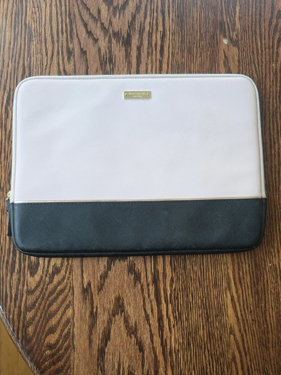 Kate Spade pale pink, black and rose gold trim laptop sleeve