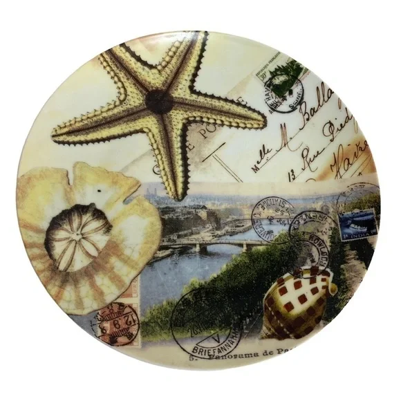 Pottery Barn Plate Coastal Decor Sea Shells Beach Postcard 8.25