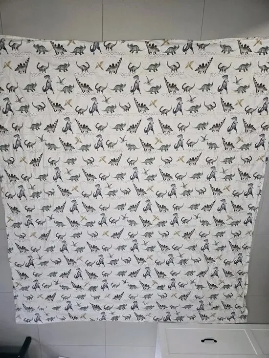 Pottery Barn Kids blue dinosaurs skeletons FLAT sheet EUC 100% cotton FULL
