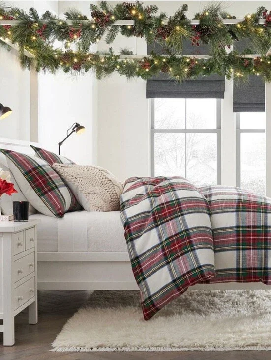 Pottery Barn Cal King Stewart Plaid 100% Cotton Duvet Cover And 2 Shams