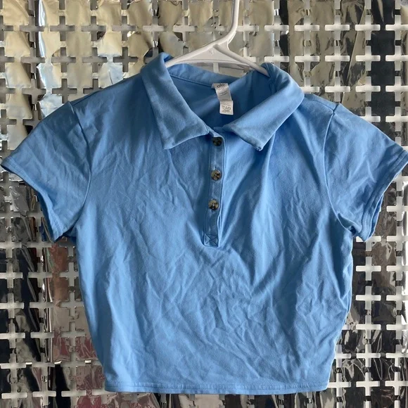 ALO Yoga Light Blue Cropped Polo Top