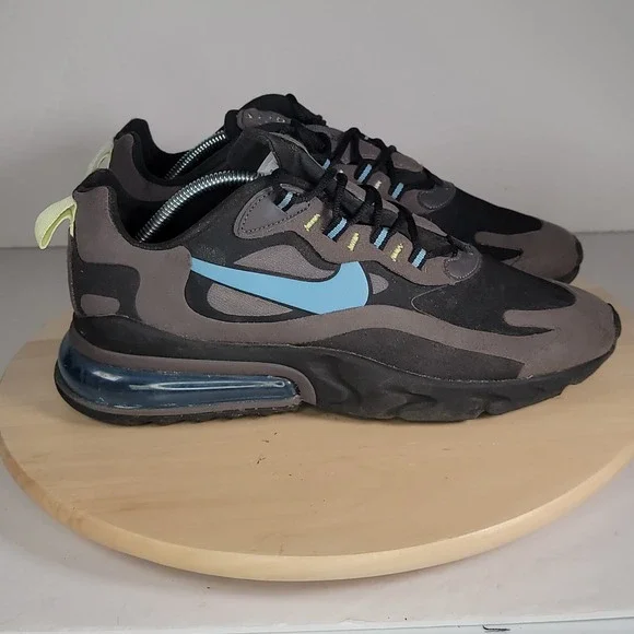 Nike Air Max 270 React Athletic Running Shoes Men's 10.5 Black Gray Thunder Blue