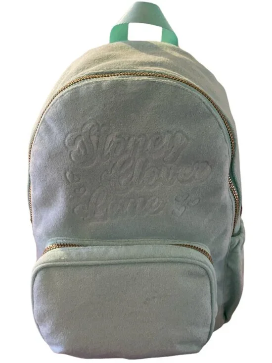 Stoney Clover Lane Terry Cloth Embossed Backpack Light Mint Green new