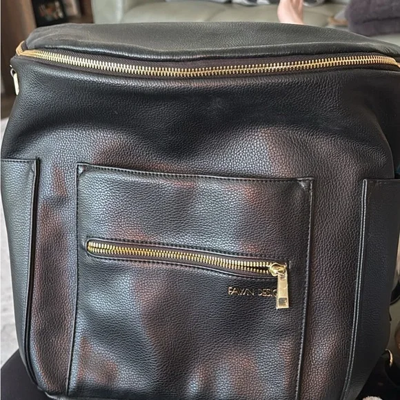 Fawn Design Black Leather Backpack with Gold Hardware