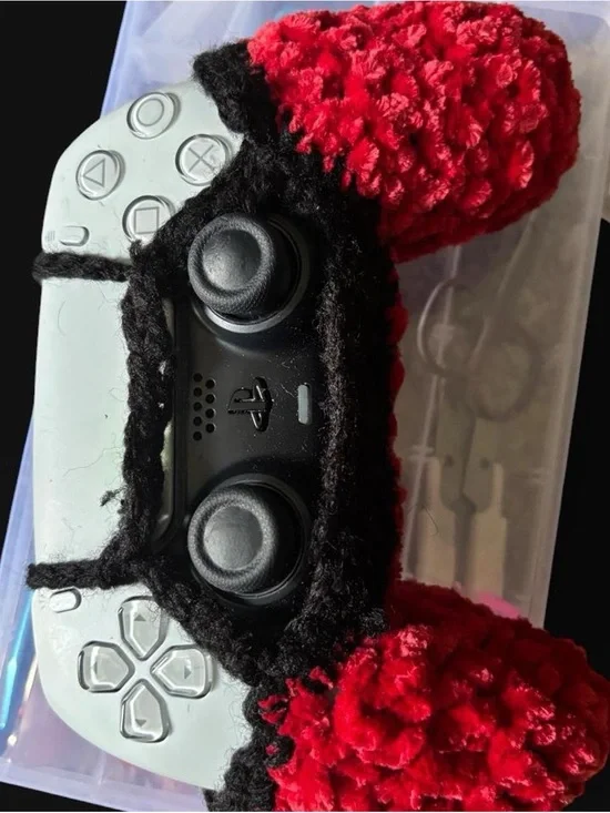 Sony DualSense Controller with Red & Black Fuzzy Grip Cover