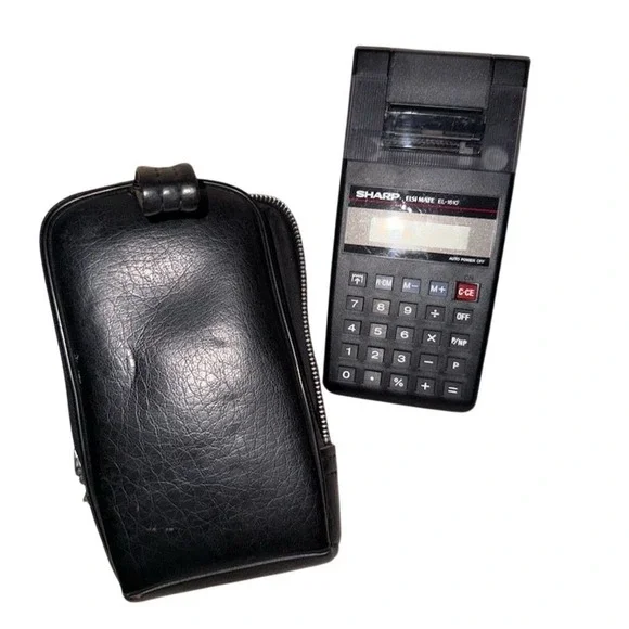 Vintage Sharp ELSI MATE EL-1610 Calculator with‎ Leather Case
