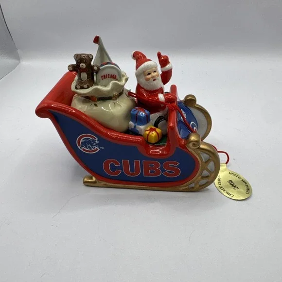 2008 Danbury Mint‎ Chicago Cubs Christmas Ornament w/Tag, Santa & Sleigh