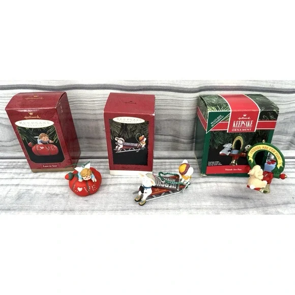 HALLMARK KEEPSAKE ORNAMENT TIME FOR A TREAT 96 FRIENDS ARE FUN 91 LOVE TO SEW 97
