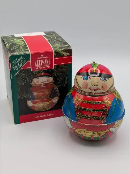 Hallmark Keepsake Jolly Wolly Soldier 1991, Pressed Tin Container Ornament