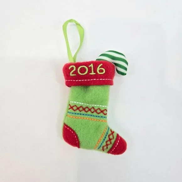 Hallmark Embroidered 2016 Plush Stocking Ornament Keepsake Kids Green