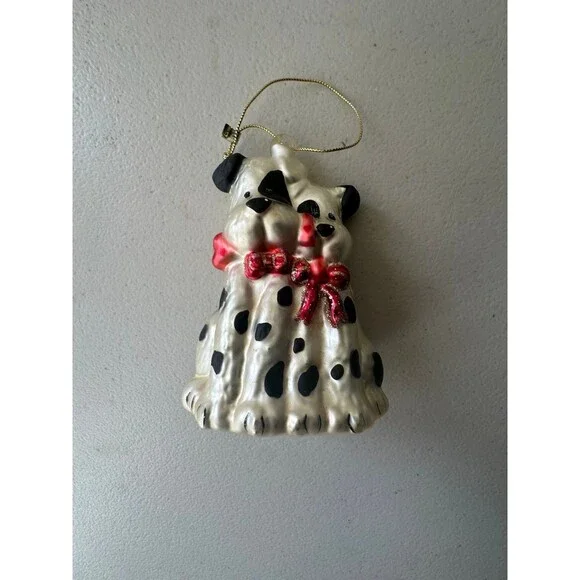 Vintage Two Dalmatian Dogs Couple Hand-Blown Glass Christmas Ornament