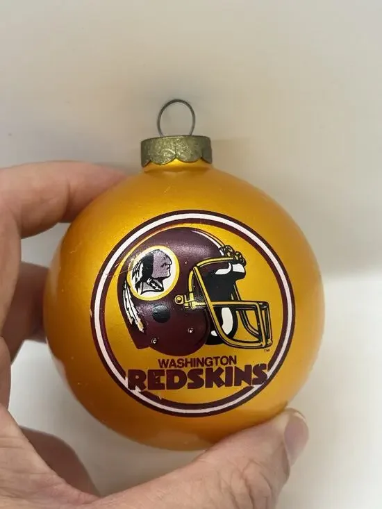 Vintage Washington Redskins Glass Christmas Ornament Gold Football Helmet NFL