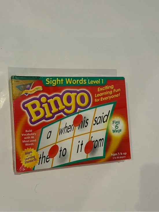 Sight Words Level 1 Bingo Game - Red/Yellow Box