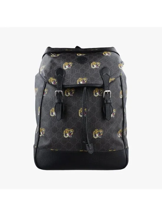 Gucci Interlocking Black GG Supreme Canvas Leather Backpack