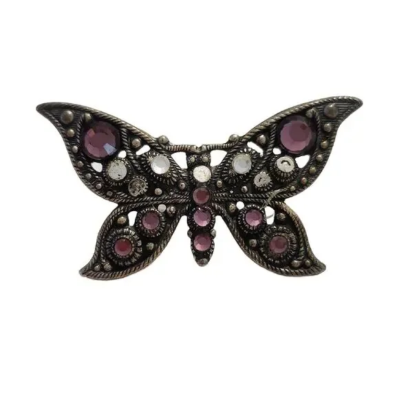 Vintage Purple Crystal Butterfly Brooch, 2.25