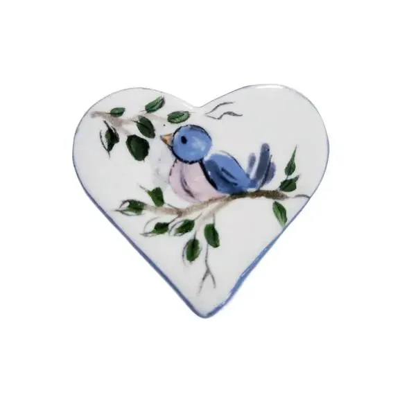 Vintage Hand Painted Porcelain Bluebird Brooch , Artist Signed