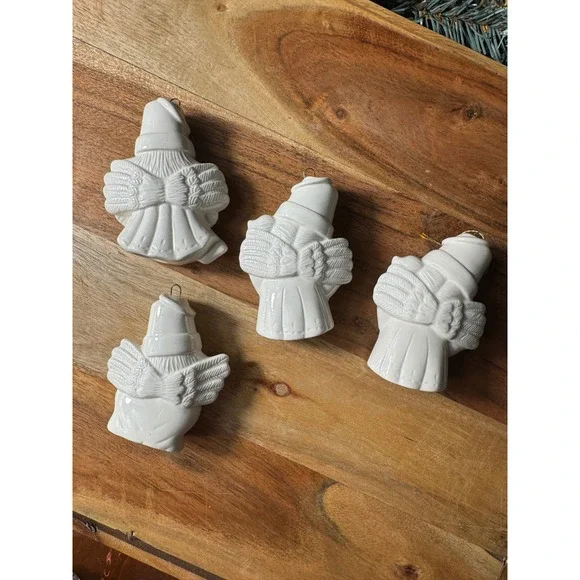 Ceramic Angel Ornaments Set of 4 OS White Glossy Glazed Figural Christmas Decor