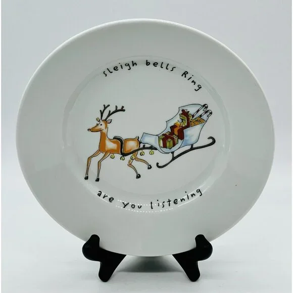 Pottery Barn Holiday Cheer Salad Dessert Soup Plate Christmas 8” Sleigh‎ Bells