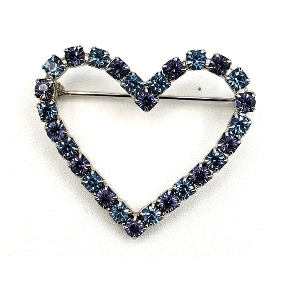 Vintage Purple and Blue Rhinestone Heart Pin