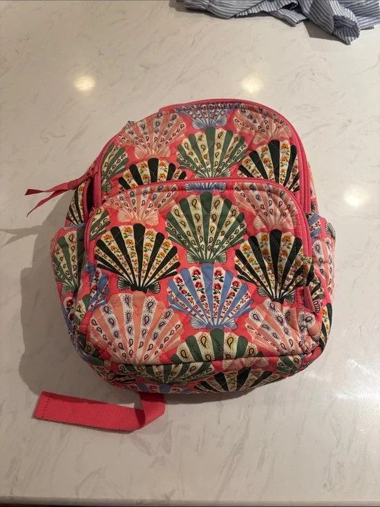 Vera Bradley Cottage Shells Coral Shell-Print Quilted Backpack