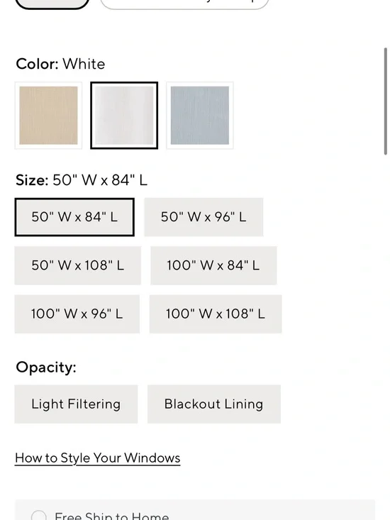 Pottery Barn  Rejuvenation. White textured  curtains, 2 panels 50” W by 84”L
