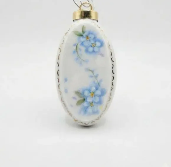 Vintage Ceramic Forget Me Not Oval Christmas Tree Ornament