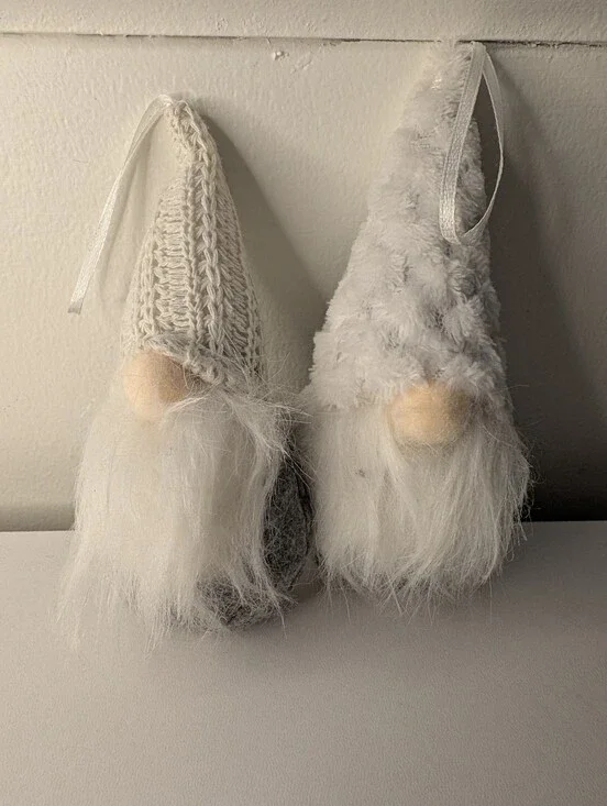 Set of 2 Cozy Knit and Faux Fur Scandinavian Gnome Holiday Ornaments
