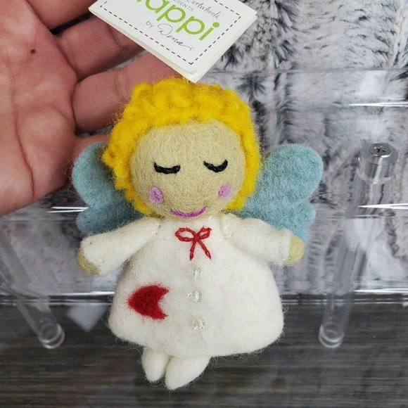 Happi Brand Wool Guardian Angel Fairy Peaceful Christmas Ornament Golden Hair 4
