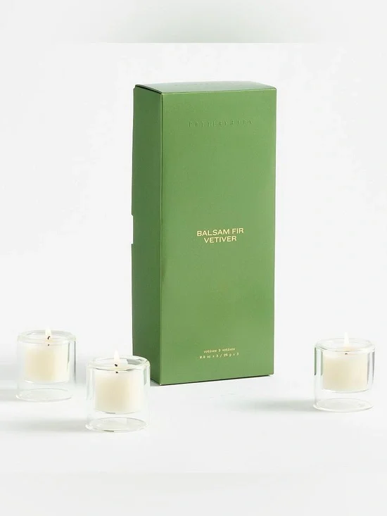 Pottery Barn Balsam Fir Vetiver Votive Candles Set of 3