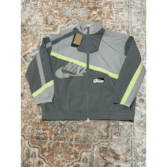 NIKE Windbreaker‎ Jacket Womens Large Gray Reflective Oversized Full Zip NEW