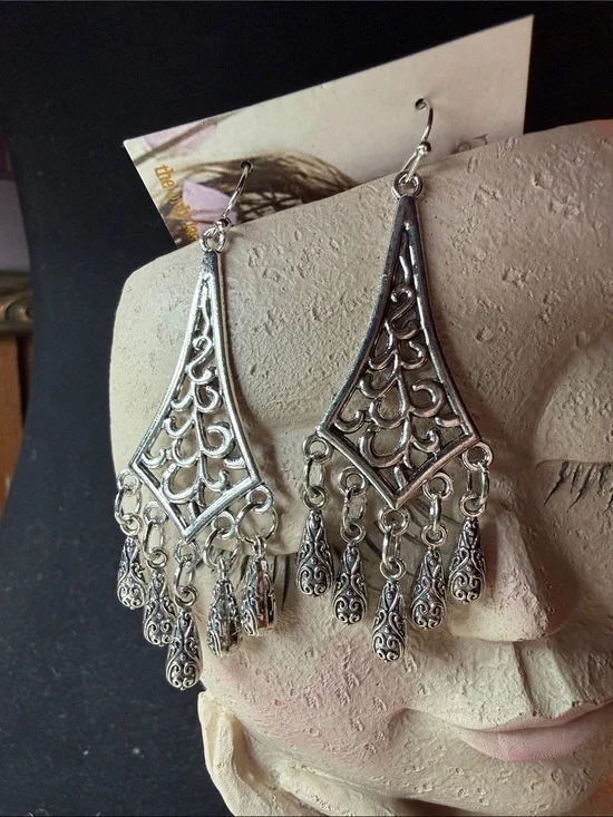 Silver Filigree Chandelier Earrings - Women Jewelry