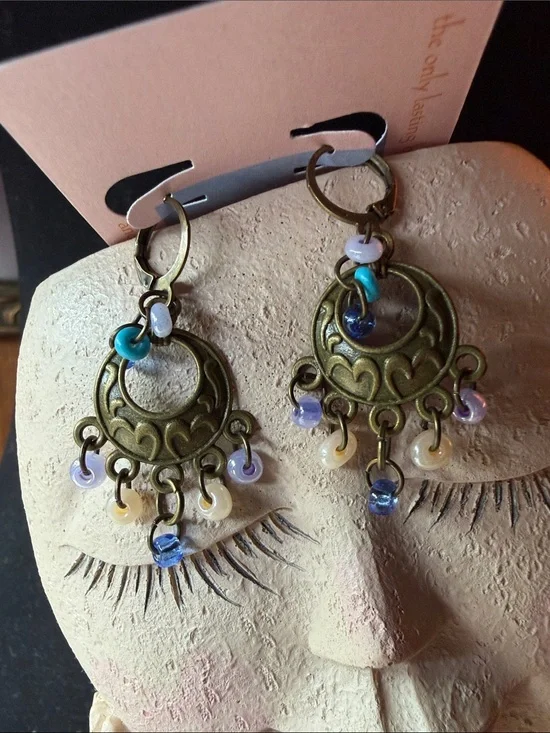 Bohemian Brass Chandelier Earrings with Multicolor Beads