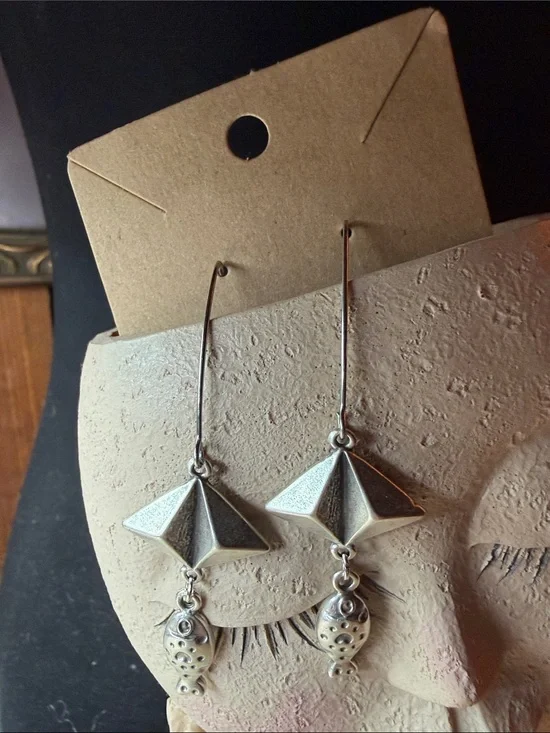 Sterling Silver Geometric Drop Earrings - Silver